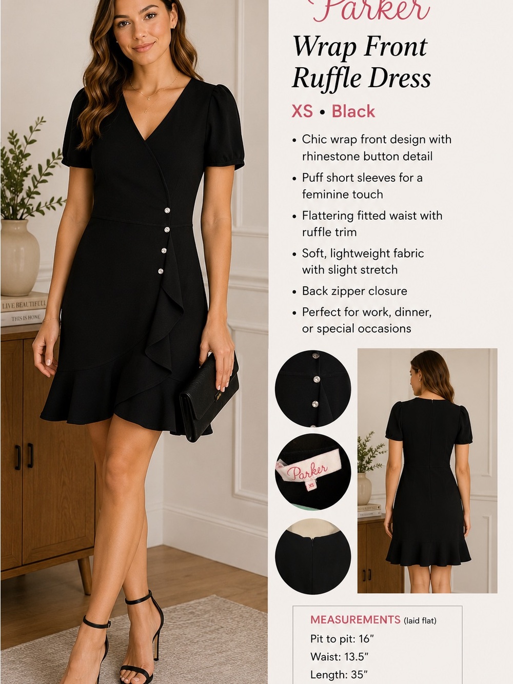 Parker Black Mini Dress with rhinestone Detail